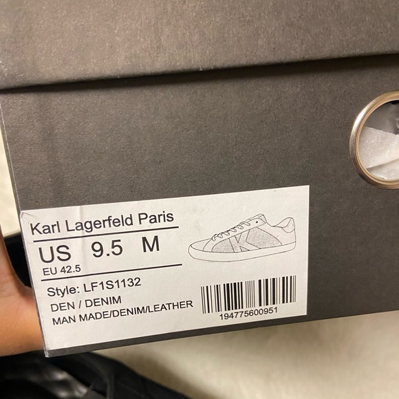 New 9.5 Karl Lagerfeld men’s denim/leather/suede sneakers - Picture 12 of 13